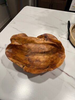 Large Hand-carved root wood decorative bowl with handle!